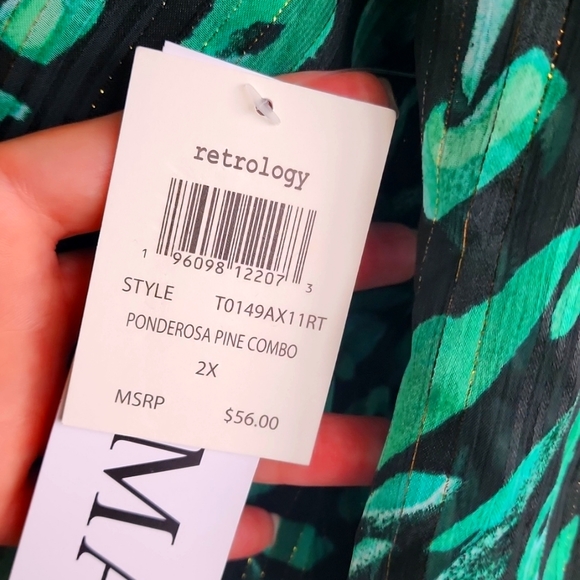 Retrology Green Black Plus Size Blouse NWT! Size 2X - Picture 9 of 10